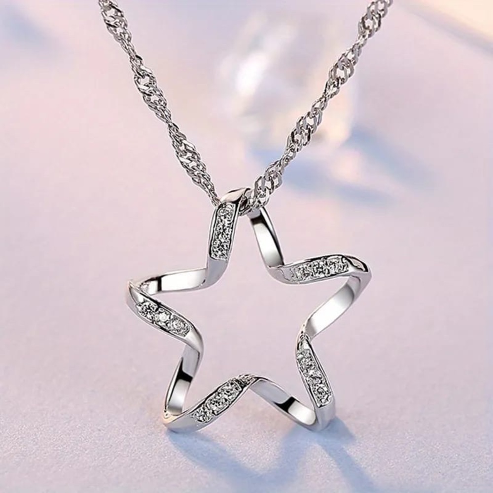 925 Sterling Silver CZ Star Pendant Necklace